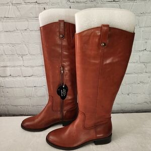 INC International Concepts Leather Riding Boots Fawne Cognac Calf Boots